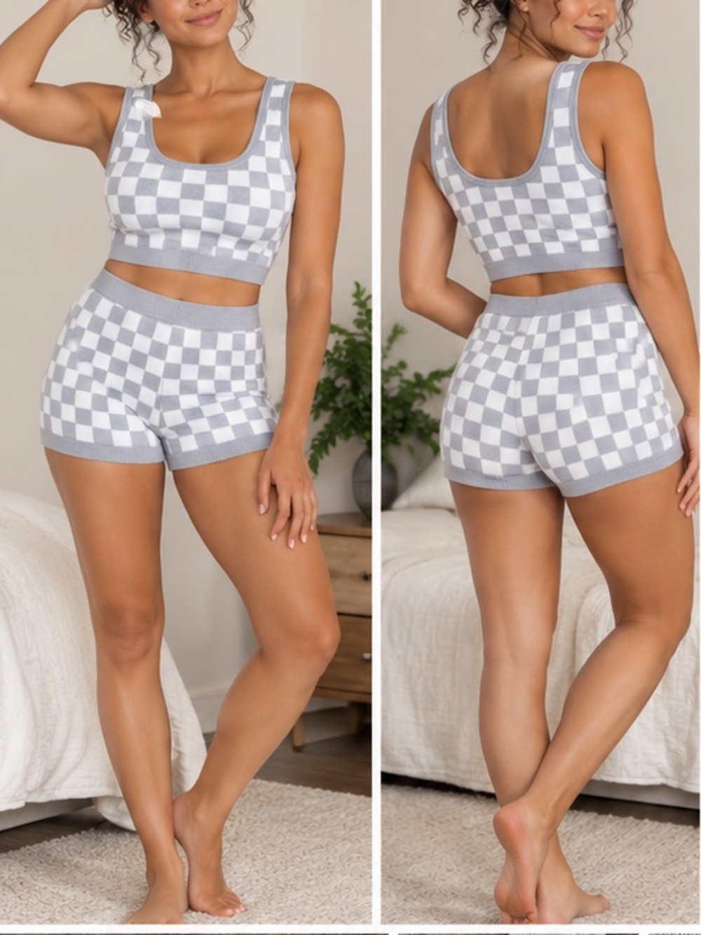 (#35) State of Day Intimates Checkered Knit 2-Piece Lounge Set – NWT Size Large
